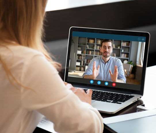 Girl is on video call with young man